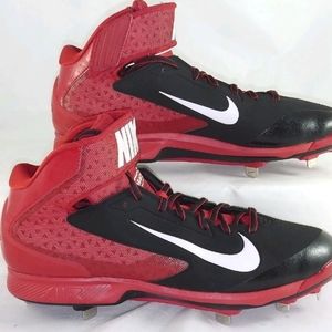 Nike Black/Red Huarache Pro Men's Mid Baseball Metal Cleats 599235